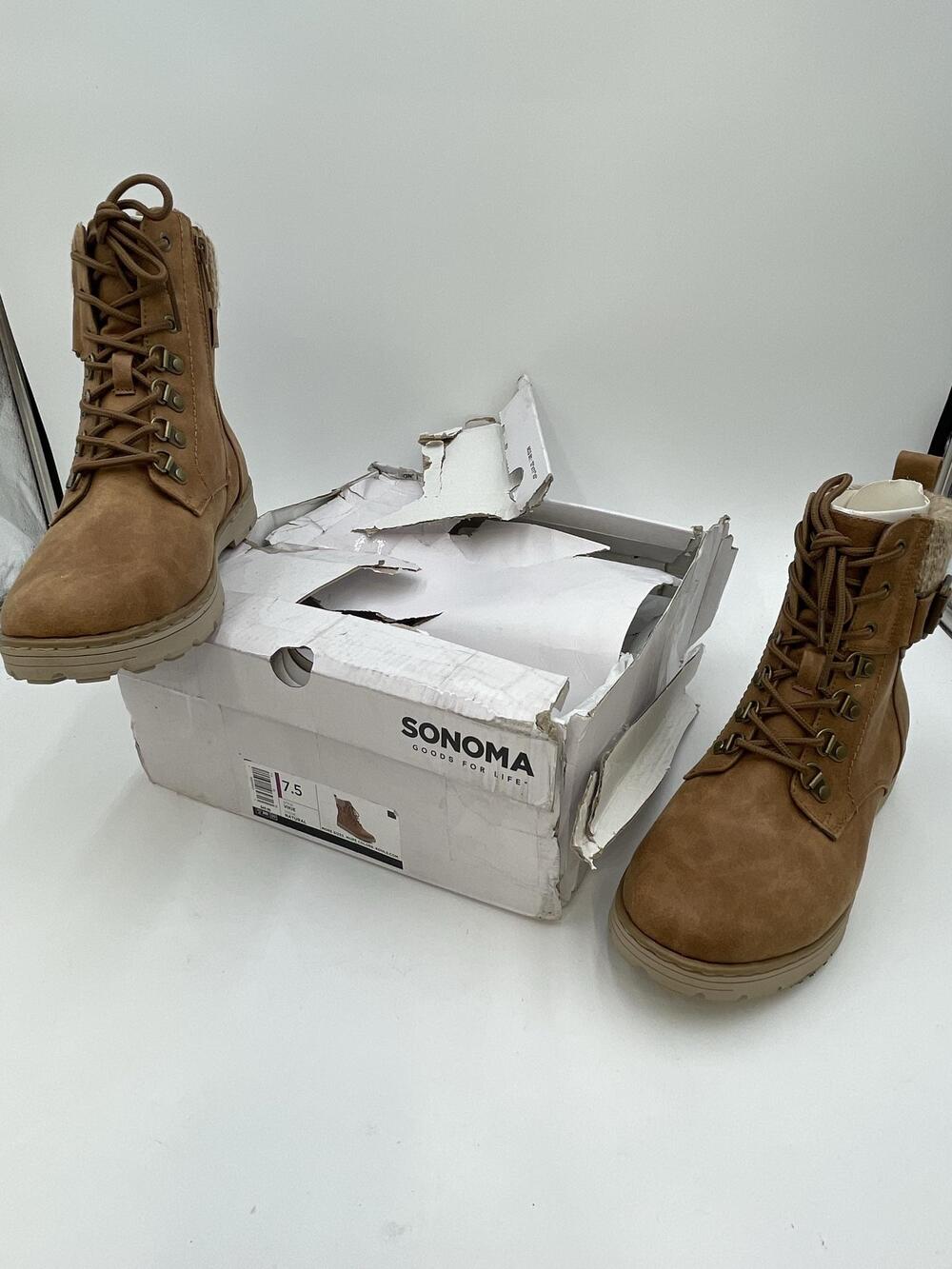 Sonoma Goods For Life Vikie Boots Womens Brown Faux Suede Fur Ankle New Sz 7.5